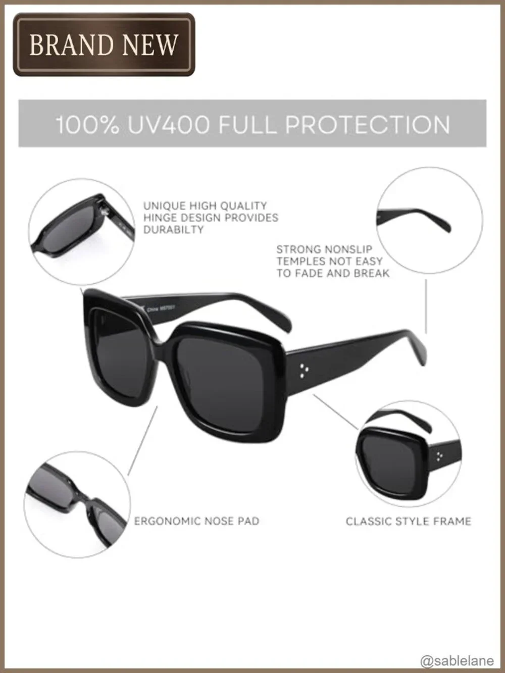 Polarized Square Sunglasses Women Retro Oversize UV400 Protection Acetate Frame